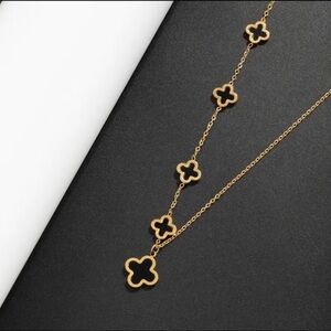 18K Gold-Plated Motifs Stainless Steel Necklace Multi Black Four-Leaf Clover